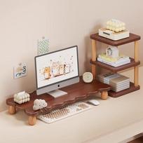 Adjustable Desktop Monitor Stand Laptop Gaming Console Display Elevated Riser Organizer Dorm Office Workspace Dark Brown