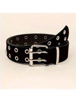 Retro Punk stiliaus unisex odinis diržas su kulkos galvutės sagtimi 105 cm black