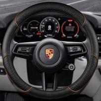 For Porsche Cayenne Taycan Macan 8D Nappa leather Car Steering Wheel Cover Panamera 718 911 Cayman Auto Accessories Brown round