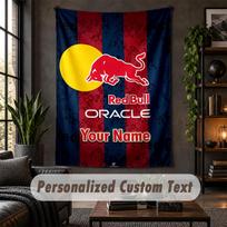 Personalized Wall Tapestry,Red Bull Racing Custom Text, Soft Fabric Wall Art For Indoor Decoration 130cmx150cm