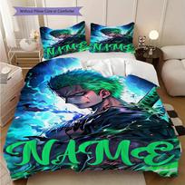 Vardinis Zoro One Piece Anime minkštas ir patogus užvalkalas ant antklodės, vaikiškos patalynės komplektas, dovanų, įvairių dydžių lxr1 EU Single 135*200cm/53x79in 3pcs blue