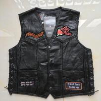 Amerikietiška „Harley“ motociklo liemenė + dviračio sujungimas avikailio liemenė + vyriška ir moteriška odinė drobė + 9 siuvinėjimo ženkleliai M juoda