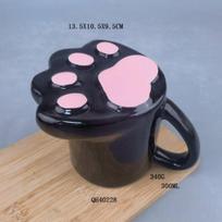 Ceramic Pink Cat Paw Cup Pattern Cup, Cute Household Cat Paw Design Milk Cup, Breakfast Cup, Office Cup 201-300ml gray