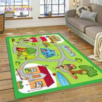 City Traffic Road Map Runway Child PlayMat Highway Playroom Area Rug,Carpet Rug for Living Room Bedroom Sofa Doormat, Non-slip 40x60cm green