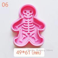Halloween Skull Cookie Cutters PLA Cartoon Pressable Gingerbread Man Biscuit Stamp Chocolate Mold Cake Decorating Tools pink