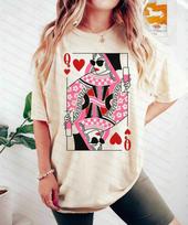 Retro Queen of Hearts Graphic Tee Poker Card with Sunglasses Wine Print Trendy Casual TShirt for Unisexs Shirts Women tshirts 4XL beige