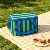 Striped Picnic Tote Bag Insulated Lunch Cooler Bag Portable Handheld Thermal Storage Bag for Outdoor Activities Beach Camping One Size mėlyna