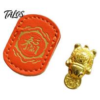 Success And Wealth Feng Shui Decor Golden Turtle Ornament, Chinese Style Luck Charm, Talisman with Faux Mini Brass Statue Leather Sleeve, Coin oranžinė