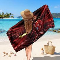 Lewis Hamilton Customized Name Text Beach Towel, Soft Absorbent Towel Beach Pool Travel Personal Gift 70cmx140cm(27x55inch) brown