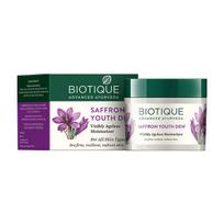 Biotique Bio Saffron Dew Youthful Nourishing Day Cream For All Skin Types, 50g & Bio Winter Green Spot Correcting Anti Acne Cream, 15g blue