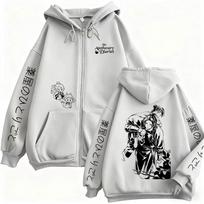 Zipper Hoodie Unisex Manga Casual Fleece Zip Up Jacket Cartoon Cosplay Zip Up Sweatshirt S gray