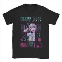 Needy Streamer Overload Manga Graphic T-shirt Vintage Washed Cybercore Anime Unisex Oversized Crew Neck Cotton Short Sleeve Tee S gray