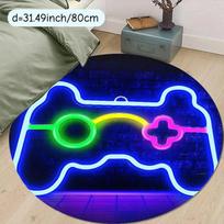 Neon Game Controller Round Rug Flannel Soft Gaming Room Decor Gamer Gift Carpet Floor Mat 40cm-dia. gray