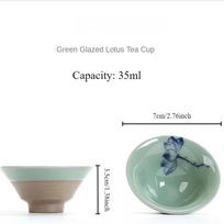 1pc Hand-painted open slice ice cracked rough pottery cup, Japanese master green glaze lotus tea cup, kung fu tea set 35ml gray