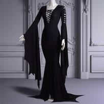 Alluring Gothic Style Long Sleeve Dress With V Neck And Flare Sleeves Perfect For Halloween Available In Red Black And Blue Sizes S To 5xl 3XL juoda