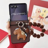 3D Cartoon Pony Leather Wrist Strap  Phone Case for Samsung Galaxy Z Flip 7 6 5 4 3 Flip7 FE Shockproof Hinge Protective Cover Galaxy Z Flip7 FE kava
