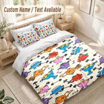Mr. Men & Little Miss Bedding Set, 1 Duvet Cover & 2 Pillowcases Soft Comfortable Bedroom Home Textile Decor 135cmx200cm