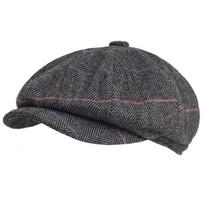 Vilnonė kepuraitė-beretė vyriška Razor Party Peaky Blinders Britiška retro aštuonkampė kepurė rudens ir žiemos šilta beretė Gray black