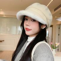 Women S Winter Octagonal Hat Large Brim Fashion Versatile Japanese Style One Size smėlis
