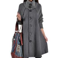 Moterų mados žiemos šiltas šikšnosparnis ilgas paltas Laisvas megztinis Striukė Trench Coat Plus Size XXXXL pilka