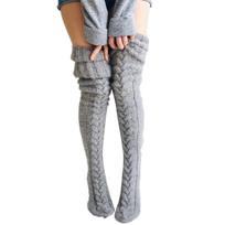 Women's Long Sock Woolen Foot Warmer Stockings Autumn and Winter Solid Color Knee-high Long Socks Casual Stacked Stockings 105cm šviesiai pilka spalva