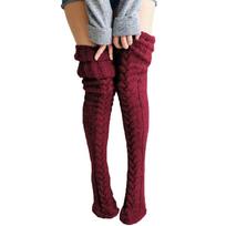 Women's Long Sock Woolen Foot Warmer Stockings Autumn and Winter Solid Color Knee-high Long Socks Casual Stacked Stockings 105cm vyno raudonos spalvos