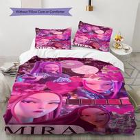 Kpop Demon Hunters Pattern Bedding,Quilt Set Quilt Cover Pillowcase Home Birthday Gift (1 * duvet cover + 2 * pillowcase, without core) 135x200cm pink