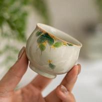 Hand-painted Osmanthus Ceramic Kung Fu Tea Set One Pot Two Cup Storage Bag Household Teapot Tea Cup Outdoor Cashier Cup Set beige