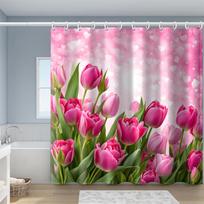 Dreamy Love Tulip Shower Curtain - Water-Resistant Polyester, Machine Washable, Artsy Bath Decor for Valentine's Day, All-Season W120XH180cm white