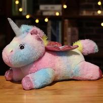 Spalvinga šviečianti vienaragio lėlės pliušinis žaislas gulintis angelas mažasis pegasas pagalvė-antklodė vaikams raminanti lėlė 38cm（0.25kg）