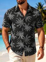 Beach essential! Hawaiian short-sleeve shirt with palm tree print, casual and stylish. 4XL gray