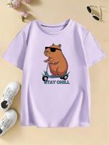 Funny Stylish Capybara Fashion Design T Shirts Manga Kids Children's T-shirt Boys Girls Summer Spring Casual Top Tee 150 violetinė