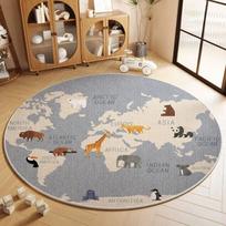 World Map Printing Large Area Round Rug Non-Slip Wear-resistant Circle Carpet for Living Room Bedroom Soft Floor Mat Home Decor 80x80cm gray