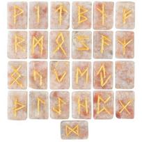 Crocon Sunstone rectangle shape gemstone runes with Elder Futhark Alphabet Engraved 25 pcs rune set  : 20-25mm beige