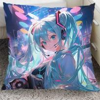 Hatsune Miku išvestinis dvimatis pagalvė miegamojo animacinis pagalvė svetainės sofos pagalvėlė gimtadienio dovana linen-45x45cm double-sided [without pillow core] white