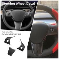 For Tesla Model 3 Y Carbon Fiber Steering Wheel Switch Button Trims Accessories gray