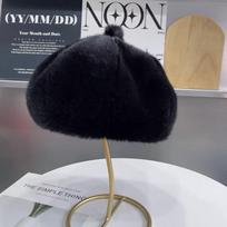 Faux Mink Fur Beret Hat Plush Furry Beanies Hat Vintage French Artist Painter Hat juoda