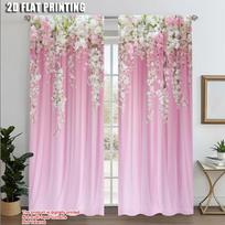 Set Of 2 Creative Curtains Print Lush Pink White Flowers Green Foliage Durable Polyester Without Rod Holiday Ldeal Made W100*H70(CM)-Grommet top&1PCS pink