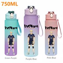 750ML Anime Haikyuu Sports Water Bottle Leak Proof Colorful Plastic Cup featuring Straw Outdoor Travel Portable Gym Fitness Jugs Purple-Blue-1PCS gray