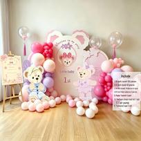 Pink Belle Bear Theme Balloon Set for Children's Birthday Party Decor white