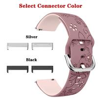 Compatible with Fitbit Versa 4 3 Band Silicone Engrave Flower Print Men Women Replacement Band Accessories for Fitbit Versa 3 4 Versa 3&Silver Connector gray