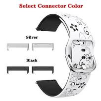 Compatible with Fitbit Versa 4 3 Band Silicone Engrave Flower Print Men Women Replacement Band Accessories for Fitbit Versa 3 4 Versa 4&Silver Connector black