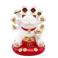 AiO JAPAN Feng Shui Figurine Senju Maneki Neko Cat Continues Invite Good Fortune Wealth Prosperity Gold Treasure Happiness Item Gift Small Present white