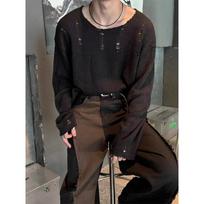 Men S Long Sleeve Knit Sweater Casual Lazy Style Hole Design XXXL juoda