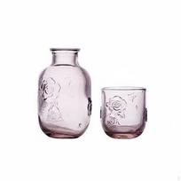 2 Pieces Glass Bedside Water Carafe Set Cup as Lid Design Nightstand Easy to Pink_1 Pot 1 Cup white