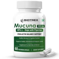 Biotrex Nutraceuticals Mucuna Pruriens (Kapikachhu) (20% L-Dopa) 500mg su pipierinu 5mg | Gyvybingumo stiprintojas, judrumas ir nervų funkcija - 60 daržovių kapsulių