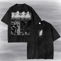 Attack On Titan Vintage Acid Wash T Shirt - Wings Of Freedom Graphic Tee , Gift For Anime Fan, Eren Yeager. 4XL gray