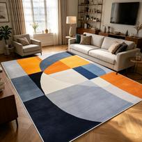 Modernus Mėlynas Oranžinis Geometrinis Abstraktaus Rašto Kilimas Svetainei Didelis Plotas Kilimai Miegamojo Dekoras Plaunamas Neslystantis Minkštas Pūkuotas Grindų Kilimėlis 60x90cm door mat white