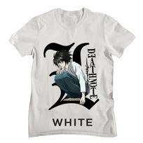 DEATH NOTE L Lawliet Anime T‑Shirt Vintage Manga Print Oversized Unisex Crewneck Short Sleeve High Quality Harajuku Casual Loose Streetwear Tops XL white