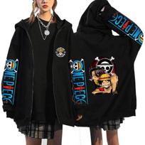 One Piece Luffy Shanks Legacy Zip Hoodie Straw Hat One Piece Sleeves & Back Luffy Shanks Straw Hat Legacy Duo with Jolly Roger, Oversized Anime Zip-Up XXXL juoda